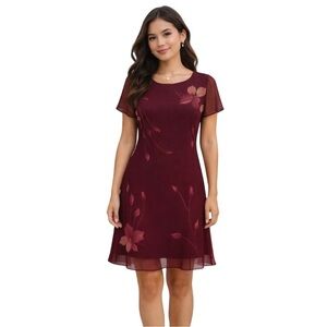 Jessica Howard Petite Floral A-Line Dress 6P Burgundy